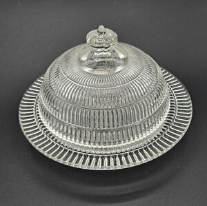 Hazel Atlas Beehive Butter Dish w/Lid 1930-1940 Prisma Clear Pressed Glass